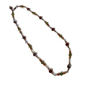 NECKLACE PURPLE GREEN CRYSTALS LEOPARD BEADS 24”